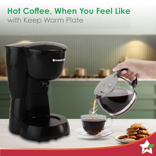 Image of Wonderchef Veneto Brew Coffee Maker | Drip Coffee | 4 Cups Coffee | 600 ml Borosilicate Glass Carafe with Hot Plate | Anti - Drip|Auto Shut Off | Reusable Conical Filter | 550 W|Black| 2 Year Warranty