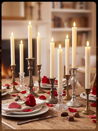 Image of Funtery 48 Pcs Flameless LED Taper Candles Battery Operated Candles Bulk Realistic LED Candlesticks Flickering for Wedding Church Party Home Decor(Ivory,10 Inch,Artistic Style)