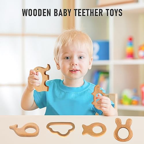 Image of 12-Pcs Baby Teether Toys,Wooden Teethers for Babies - Wooden Animal Toys, Teething Rings, Toddler Chew Toys，Baby Teething Rings and Wooden Teether Set-Suitable for Children Over 36 Months