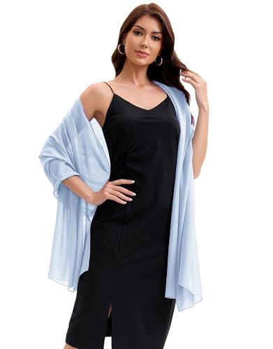 Baoqiya Women's Shawls and Wraps for Evening Dress Chiffon Shawl Soft Elegant Silky Pashmina Wedding Bridal Scarf(Sky blue, 79"×29")