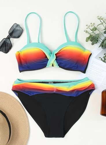 Astylish Women Push Up Two Piece Bikini Swimsuits Bandeau Bathing Suits Multicolor Medium 8 10 - Image 4
