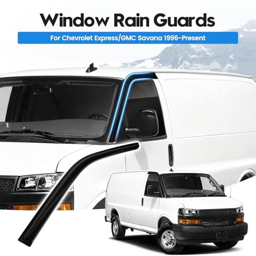 Image of Express Rain Guards - Window Visors for Chevrolet(Chevy) Express /GMC Savana 1996-2025 2026, Out-Channel Side Window Rain Guards for Express Accessories, 4PCS, Black, Car Accessories