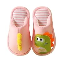 Kids Cartoon Dinosaur Slippers Plush Cotton Flat Indoor Family Slippers Boys Girls Cute Closed Toe Winter Warm House Shoes Lightweight Comfy Non Slip Shoes (Pink, 12.5 Little Child)