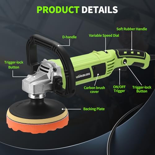 Image of Buffer Polisher, 1600W 6 Inch /7 Inch Rotary Car Buffer Polisher Wax, 7 Variable Speed 1600-3500 RPM, Car Buffers and Polisher for Car, Boat Sanding and Polisher