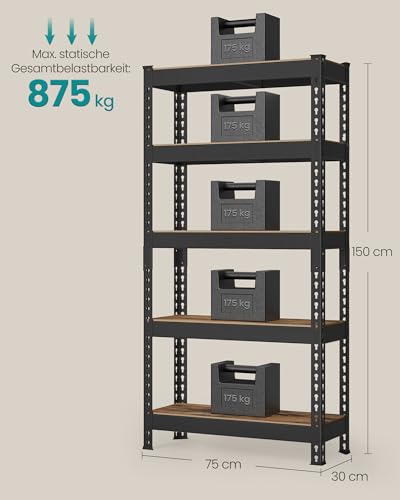 SONGMICS Schnelle Montage, Schwerlastregal 2er Set, Standregal, Lagerregal, Küchenregal, Regal, 5 Ablagen, 30 x 75 x 150 cm… – Ansicht 5