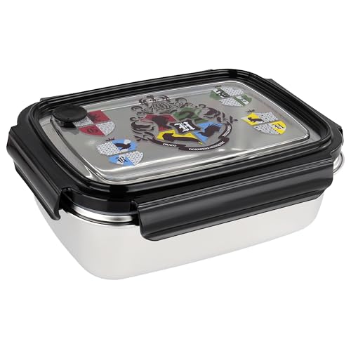 p:os Harry Potter Brotdose für Kinder und Erwachsene mit einem Fach, auslaufsichere Lunchbox aus Edelstahl mit 4 Clip-Verschlüssen, Vesperdose für Schule, Uni, Büro und Freizeit