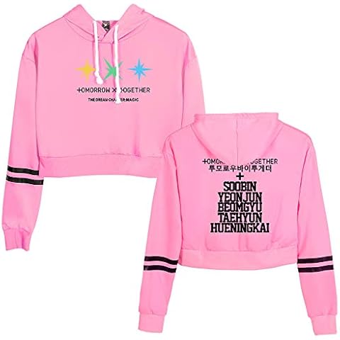 NCTCITY Crop Top Hoodie Sweatshirt with a Cap Sweater Exposed Navel Pullover Casual Long Sleeve Jumper Print for Womens HUENINGKAI SOOBIN YEONJUN TAEHYUN BEOMGYU Pink Cover