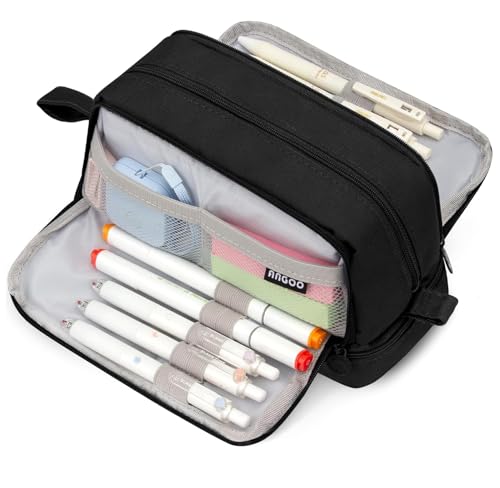 Vikmyer Estuche para lápices de Gran Capacidad con 4 Compartimentos, Bolso de Mano para bolígrafos para Oficina, Escuela, Estudiantes, niñas y niños (Negro)