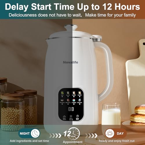 Image of 8 in 1 Nut Milk Maker Machine, 40oz Soy Milk Maker Blender, Homemade Soy Milk, Oat Milk, Almond Milk, Juice, Plant Based and Non Dairy Beverages, 12H Delay Start /Keep Warm /Self Cleaning, White