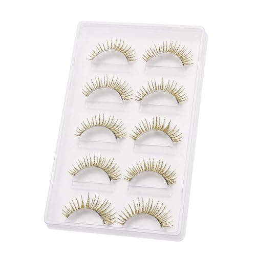 outopen 5 Pairs Glitter Lashes Halloween Gold Eyelashes Cosplay Makeup Gold Lashes Sequins Colored Lashes for Halloween Cosplay New Year Party Stage Makeup