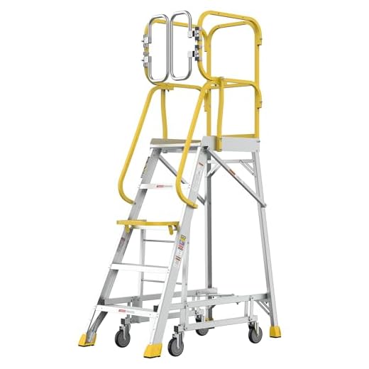 5-Step Rolling Platform Ladder with Guardrail