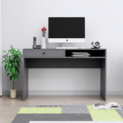 Image of Bniture Wooden Study Table for Home | Engineered Wood Study Table with Storage Shelf & Drawer | Multi Purpose Computer Desk for Writing & Study | Laptop Table for Study Room & Office | Slate Grey