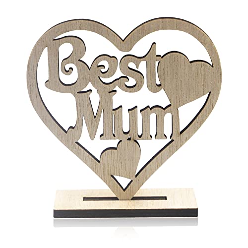 A Present for Mum,BEST MUM Present Mum Mother Gifts from Daughter,Handmade Plaque Presents | Heart Wooden Hanging Plaques-Thank you Hollow Ornament Woodblock Craft Birthday Gifts