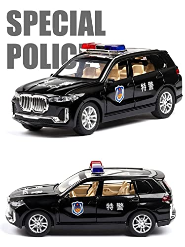 Image of Exclusive Alloy Metal Pull Back Die-cast Car Scale Model with Sound Light Mini Auto Toy for Kids Metal Model Toy Car with Sound and Light?New Version? (1.32 Scale B-M-W-X7 Police - Black)
