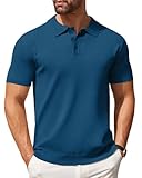 COOFANDY Mens Polo Shirts Pullover Short Sleeve Knit Lightweight Shirt Casual Golf Shirts Denim Blue