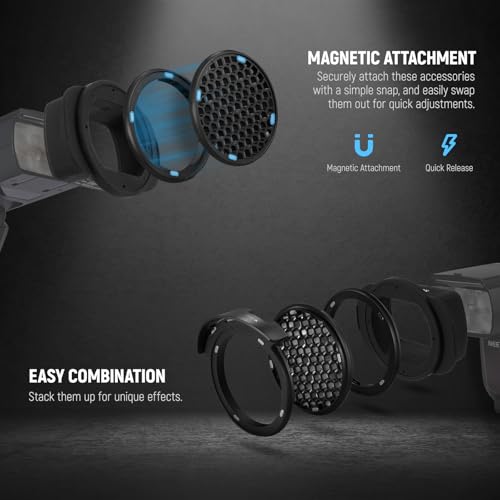 Image of NEEWER Silicone Square Flash Head Adapter Ring with Magnetic Round Flash Head Accessory Color Gel Kit for Z880 Z760 NW760 NW700 NW620 NW635II TT560 Square Head Speedlite, CRM3