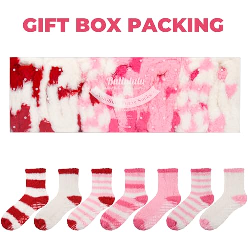 Image of Bulinlulu Fuzzy Socks with Grips Plush Sleep Cozy Winter Soft Hospital Fluffy Socks for Womens Mens Gifts