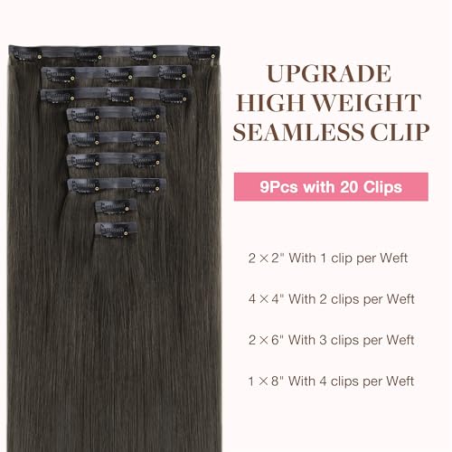 Image of GOO GOO Clip in Hair Extensions Real Human Hair, Remy Human Hair Extensions Clip ins for Women, Natural Human Hair, 14inch 130g 9Pcs, 1C Mocha Brown