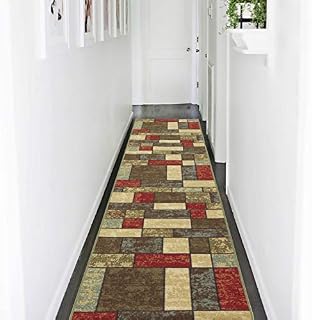 Ottomanson Ottohome Collection Multi Color Contemporary Boxes Design Runner Rug with Non-Skid Rubber