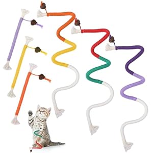 Guiqulai 6 Pack Cat Toys for Indoor Cats, Pet Chew Toys Bent Cat Rope Toy with Catnip, Safe Teeth Cleaning Toy, Bite-Proof Cotton Rope Playthings, Catnip Chew Ropes for Dental Care & Stress Relief
