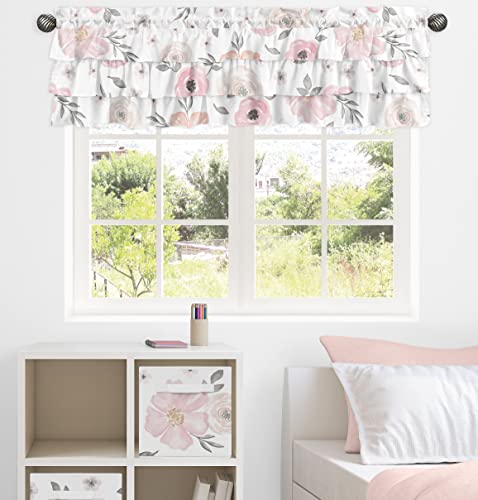 Image of Sweet Jojo Designs Window Valances (Pink /Grey Boho Floral) for Girls, Kids, Baby /Nursery Room, Kitchen, Bathroom, Bedroom, Treatment Valance Curtain (Tiered, Ruffled, Watercolor, Flower, Elegant Rose)