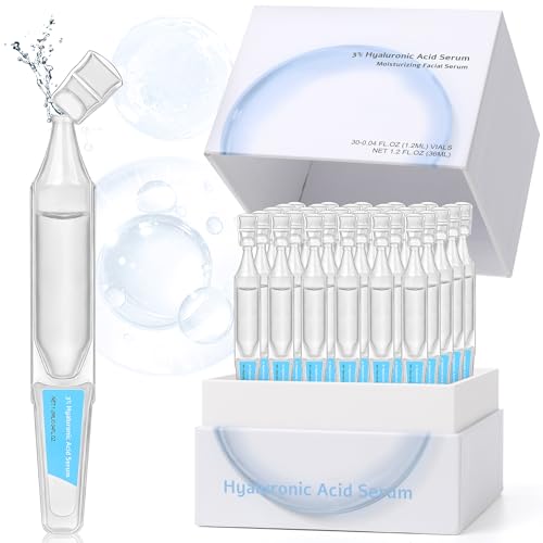 30 Pcs 3% Hyaluronic Acid Serum Tubes, Single-Use Ultra-Hydrating Essence Smoother Skin, Hydrating Serum Vials for Face (1.2 ml)*30