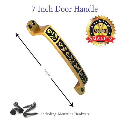 Image of Door Handle Cool Door Handles for Main Door Aluminum (7 Inch), Antique- Finish Door Handles for Home and Office for Wooden & Glass Door Handle, Pull Door Handle (Pack of 2 Pair, Leaf)