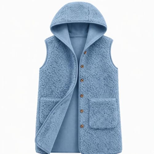 Jackets for Women Fuzzy Sherpa Fleece Vest Cozy Warm Trendy Oversized Hoodies Sky Blue L - image 4