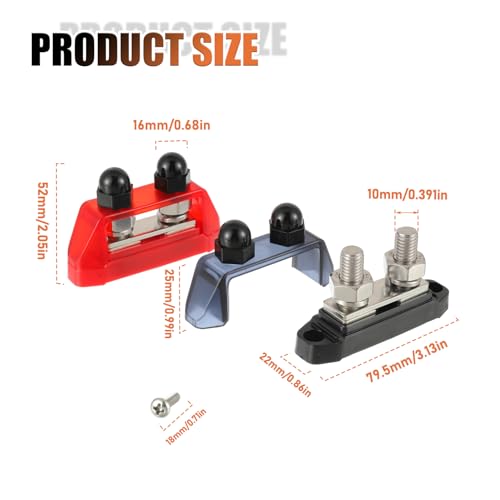 JAMHER M10 Dual Stud Bus Bar 12-48V DC 150A 3/8" Power Distribution Block Holder Battery Terminal Junction Dual Power Stud Bus Bar for Car Boat Automotive Solar System by JAMHER - Image 2