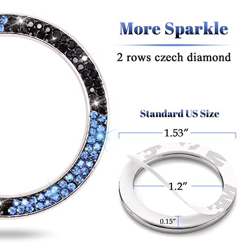 Image of ToBeQueen Light Blue Push Start Button Cover Interior Decoration, Crystal Diamond Rhinestone Blue Car Ring Stickers, Women Bling Car Accessories,Light Blue and Black