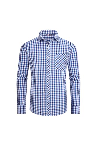 JupiterSecret Camisa Informal de Algodón a Cuadros para Hombre, Camisa de Traje, con Bolsillo en El Pecho