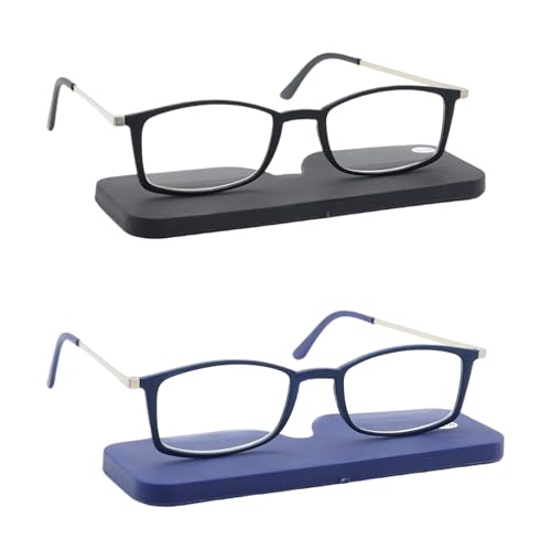 COVESATO Lightweight thin Square Reading Glasses Slim Mini Pocket Readers for Women Men with Portable Case (2 Packs,2.00)