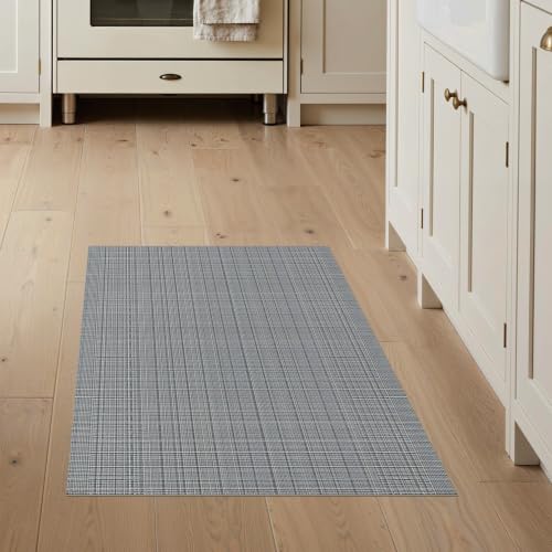 Flatwoven High Traffic Area Rug 3x5, Versatile Indoor Floor Mat for Boots & Paint Woven Basketweave Carpet, Non Slip, Stain Resistant, Washable Area Rugs for Living Room, Bedroom (Gray, 3x5)