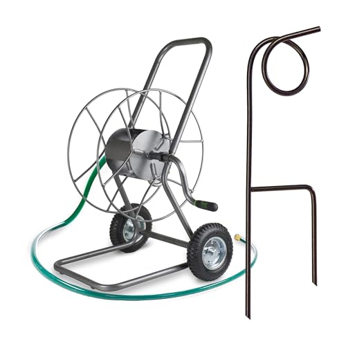 Yard Butler 2-Wheeled Metal Hose Reel & Plant-Saving Hose Guide, 17.5 Inches - Premium Gardening Tools for Lawn Care