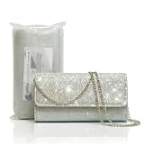 Barpre Handbags for Women: Elegant Silver Glitter Clutch Bag | Sequinned Envelope Evening Bag with Detachable Chain Strap | Ladies Clutch Bags for Wedding, Bridal, Prom & Cocktail Parties