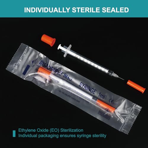 U-100 syringes with needle - 1ml 31G ( 31 gauge ) 5/16 inch syringe with needles scale in 100 units , 1 ml / 1cc Pack of 30