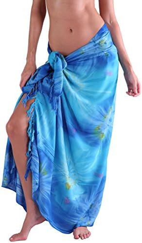 INGEAR Beach Long Batik Sarong Womens Swimsuit Wrap Cover Up Pareo with Coconut Shell Included (Blue)