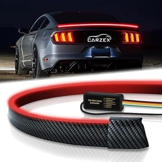 Carzex Universal Car Rear Trunk Dicky Spoiler Light Carbon Fiber Spoiler Wing Lip LED DRL Light Turn Signal Indicator &amp; Ta...