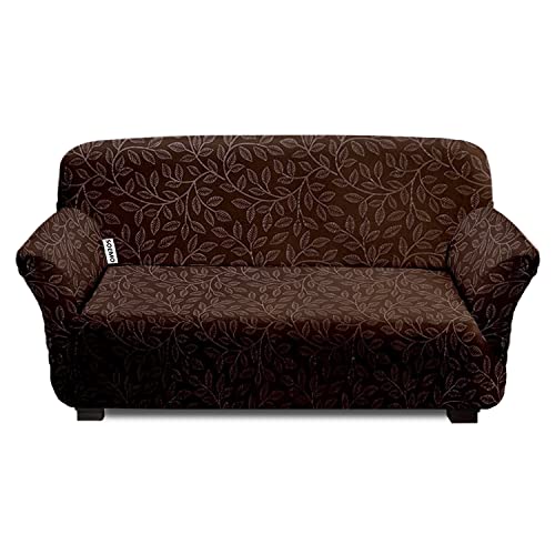 Image of Amazon Brand - Solimo Polyester Streachable Sofa Cover - (3 Seater, Leaf Print, Brown)