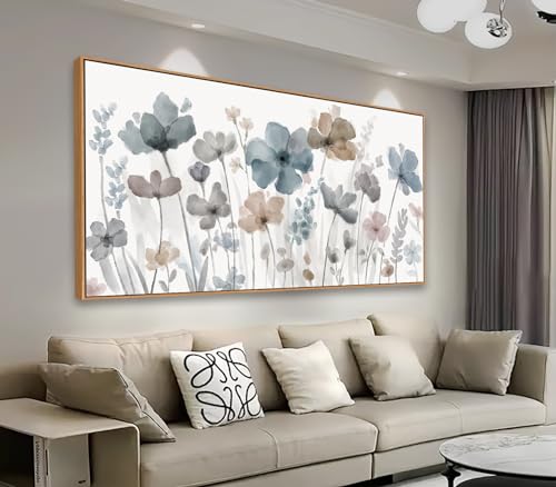 yearainn Framed Elegant Watercolor Floral Wall Art – Blue and