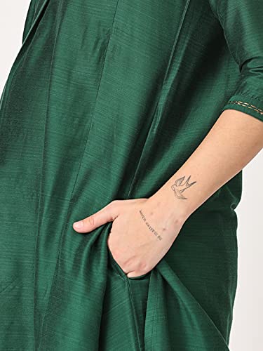 Image of The Mom Store Maternity Nursing and Feeding Kurta Set | Nursing Zippers | Pre and Post Pregnancy | Raw Silk | Kurta Pant Set | Solid |