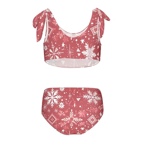 KLL Merry Christmas Snowflake Red Hoho Girls' 2 Piece Bikini Sets Scoop Neck Swimsuit Swimwear Adjustable Strap2