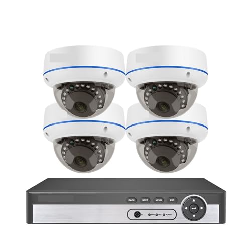Sistemas de cámaras CCTV, 8CH 5MP PoE de cámaras de Seguridad Domo cámara IP a Prueba de vandalismo Interior CCTV Registro Kit de protección de vigilancia(4T,8CH NVR 4PCS Cameras)