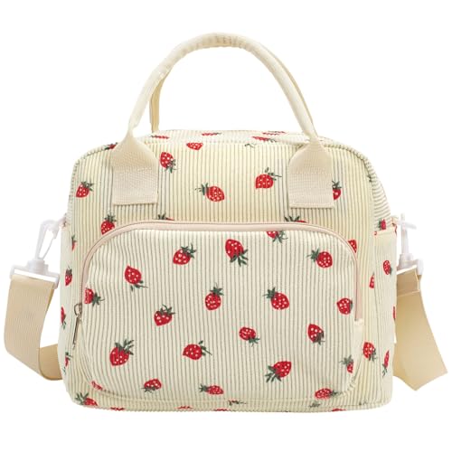 Yikki Bolsa de almuerzo aislada para mujer, bolsas de almuerzo grandes para mujer, para el trabajo, bolsa de almuerzo para niñas, bolsa térmica a prueba de fugas, bolsa térmica con correa extraíble