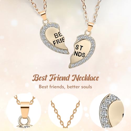 Bff Necklace for 2, Personalized Friendship Necklace for Women Bestie Gifts, Half Heart Shaped Best Friend Necklace Cute Design4