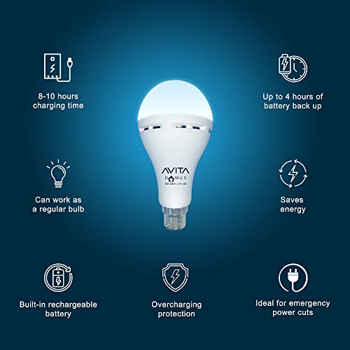 Image of AVITA Domus 9W Inverter LED Bulb, Up to 4 hrs Power Back up, Over-Charging Protection, Best for Power cuts (Pack of 2)