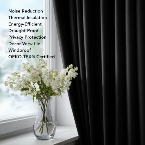 Image of Deconovo Room Darkening Thermal Insulated Grommet Blackout Window Curtains For Living Room Curtain 2 Panels Pair Black 42x63-Inch