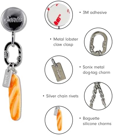 Sonix Phone Charm with Adhesive Hook | Smartphone Charm Hook with Carabiner Ring and Unique Charms | Baguette - 2