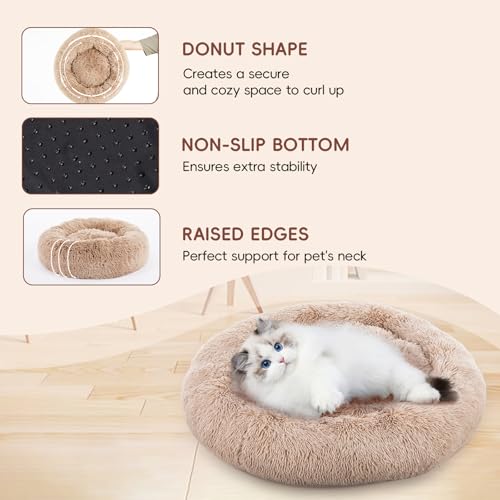 FluffyDream 24 Inch Donut Bed for Dogs, Calming, Brown, Washable, Plush Fur Dog Cuddle Bed - Image 5