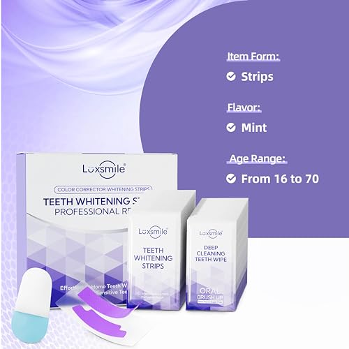 Image of Teeth Whitening Strips V34 Purple Whiten Strips Non Sensitive for Teeth Whitening Efficient Professional Teeth Whitening Kit with Extra Cleaning Wipes, 28set /56pcs